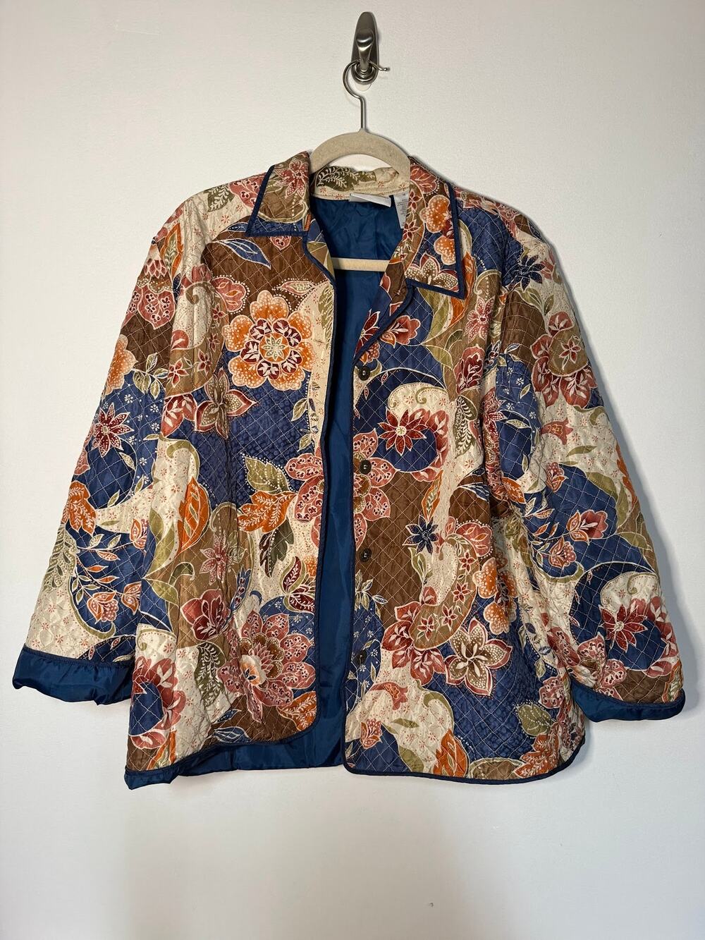 VTG Fall Floral Quilted 100% Silk Jacket Coat Womens 16 Alfred Dunner